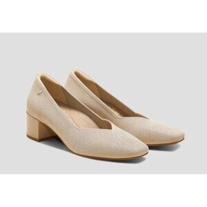 VIVAIA Square Toe Chunky Heel Pumps Beige Knit Eco Shoes EU 39.5 Women